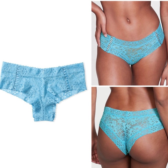 Victoria Secret Blue Lace Shine Panty LOT Medium - Picture 10 of 11